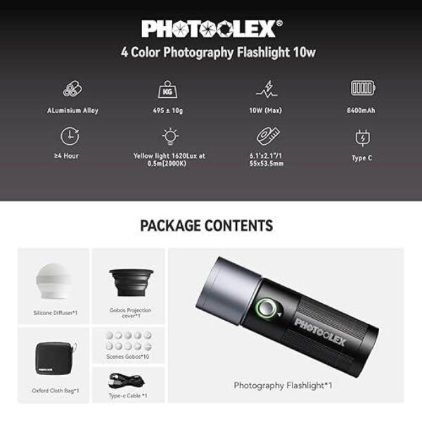 اسپات لایت PHOTOOLEX x AMBITFUL 10W Flash Light Photography Spotlight Four Colors - Image 6