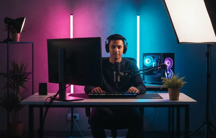 6.      تست و مانیتورینگ پیش از ضبط - نور RGB برای تولید محتوا|آموزش نورپردازی برای تولید محتوا|انواع RGB نورپردازی|راهنمای استفاده از نور RGB در تولید محتوای حرفه ای|نور RGB رنگی برای تولید محتوا